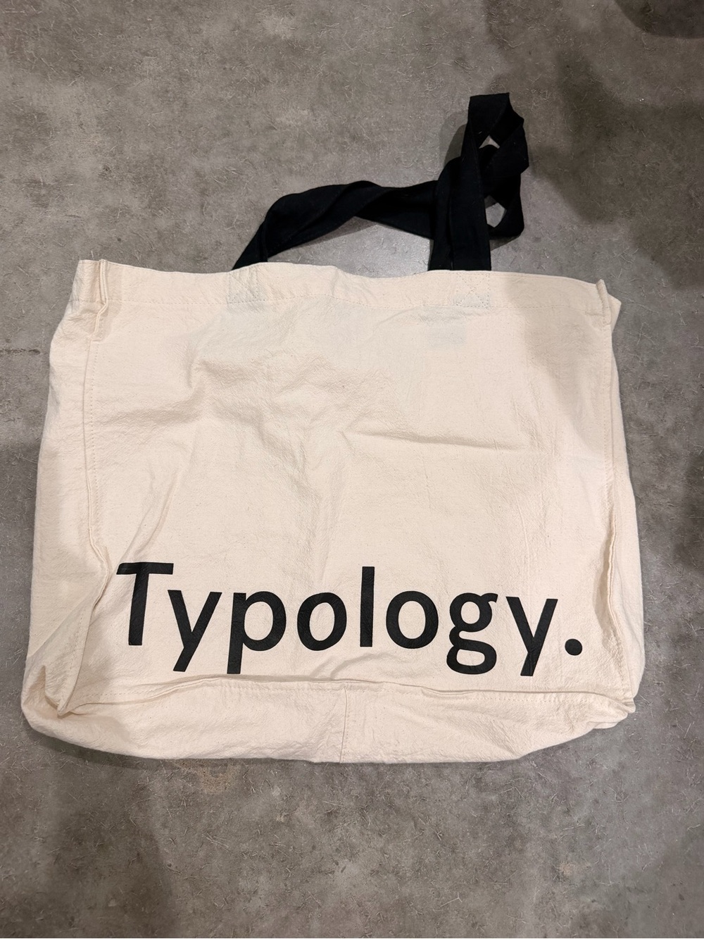 Typology Canvas Tote Bag in Cream with Black Handles